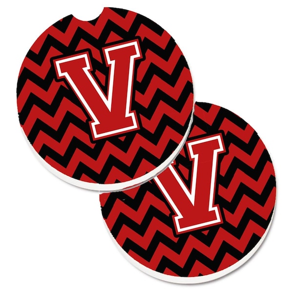 Carolines Treasures Letter V Chevron Black and Red Set of 2 Cup Holder Car Coaster CJ1047-VCARC - main